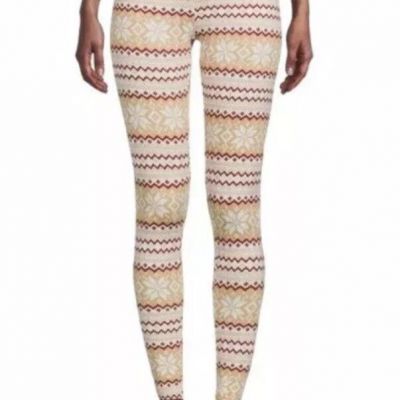 New Time and Tru Women’s High Rise Fair Isle Ankle Leggings Ivory L (12-14) Soft